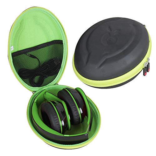 Product Cover Hetmitshell Hard EVA Travel Case Fits Mpow 059 Bluetooth Headphones Over Ear Hi-Fi Stereo Wireless Headset Foldable Soft Memory-Protein Earmuffs (Black Case + Green Zipper)