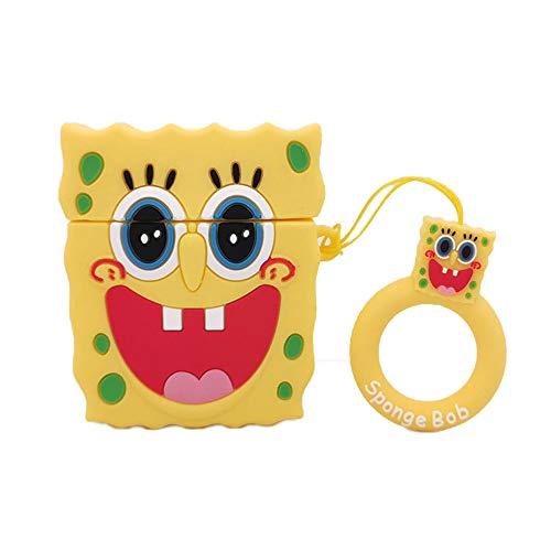 Product Cover Airpods Case, 3D Cute Cartoon Airpods Cover Soft Silicone Rechargeable Headphone Cases,Shockproof Protective Premium Silicone Cover and Skin for Apple AirPods 1st/2nd Charging Case (Spongebob)