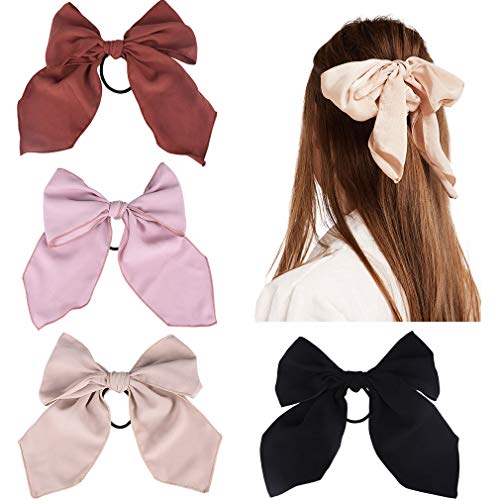 Product Cover 4Pcs Hair Scrunchies Bowknot Chiffon Hair Scarf Elastics Ties Ponytail Holder Scrunchy Hair Rope Vintage Accessories for Women Girls