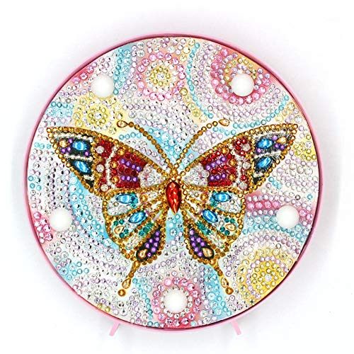 Product Cover Yobeyi DIY Diamond Painting Lamp with LED Lights Full Drill Crystal Drawing Kit Bedside Night Light Arts Crafts for Home Decoration or Christmas Gifts 6.0x6.0inch (Butterfly-B)