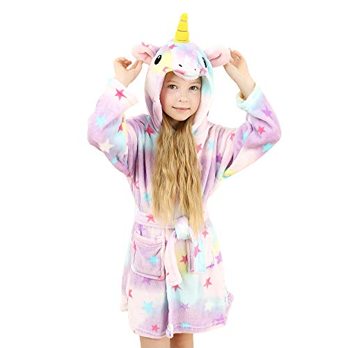 Product Cover BFYWB Unicorn Gifts Toys for Girls, Soft Unicorn Hooded Bathrobe Sleepwear for Kids Toys for 6-7 Year Old Girls Unicorn Gifts for 6-7 Year Old Girls (Starry 6-7 Years)