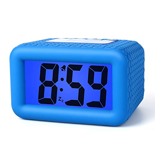 Product Cover Plumeet Digital Alarm Clock with Snooze and Nightlight, Large LCD Display Travel Alarm Clocks, Ascending Sound Alarm and Handheld Sized, Good for Kids (Blue)