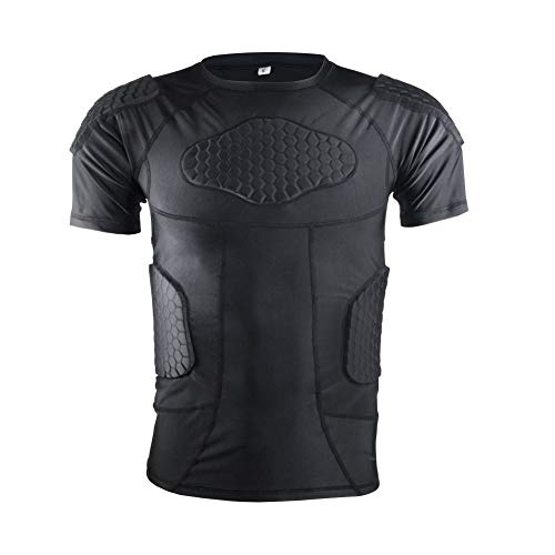 Product Cover Men's Padded Compression Shirt Protective Short Sleeve T Shirt Rib Chest Protector for Football Baseball Soccer Basketball Bike Rugby Paintball Snowboard Ski Volleyball Training-Adult