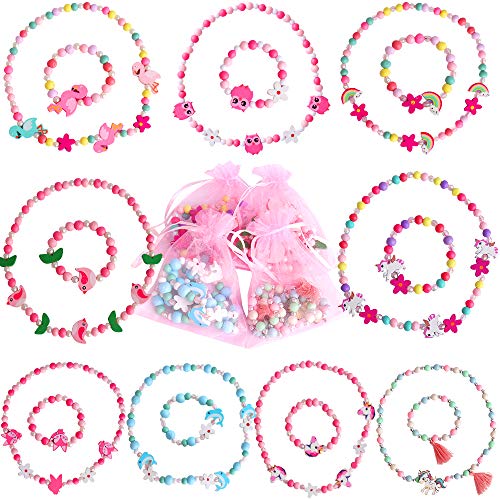 Product Cover Hicdaw 18PCS Toddler Costume Jewelry Animal Friends Necklace Bracelet Set for Unicorn Party Favors Dress Up Gift for Girls