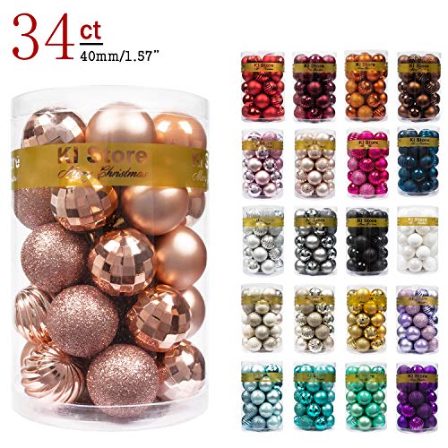 Product Cover KI Store Christmas Balls Rose Gold 1.57-Inch Small Shatterproof Christmas Tree Ball Ornaments Decorations for Xmas Trees Wedding Party Home Decor