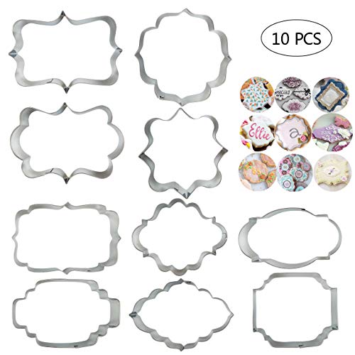 Product Cover 10 PCS Plaque Frame Cookie Cutters Set Different Frames Fondant Cutter Molds for Making Mousse Cake Cookies Biscuit, Fruit, Bread Wedding and Birthday Party Decorations