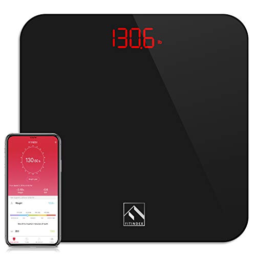 Product Cover FITINDEX Smart Digital Body Weight Scale, Bluetooth BMI Bathroom Scale with Smartphone App, Step-on Technology, Sturdy Tempered Glass