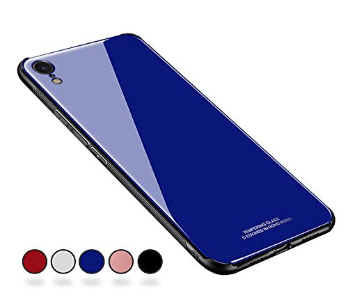 Product Cover SUMart iPhoneXR Case Anti-Scratch Tempered Glass Back Cover TPU Frame Hybrid Shell Slim Case Anti-Drop (Blue, iPhone XR 6.1inch)