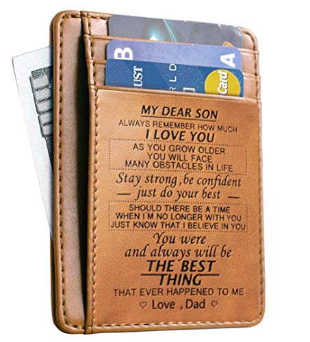 Product Cover Gift for son from Dad Slim Wallet Cowhide wallet RFID Front Pocket Wallet To My Son