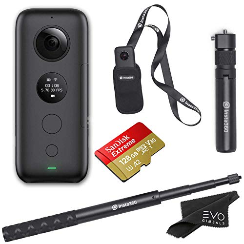 Product Cover Insta360 ONE X 360 Camera with 5.7K 4K 3K Video and 18MP Photos - Bundle Includes Bullet Time Handle, Invisible Selfie Stick, 128GB SanDisk Extreme microSDXC (4 Items)