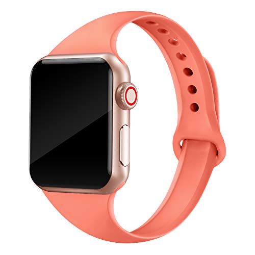 Product Cover QusFy Sport Silicone Band Compatible with Apple Watch 38mm 40mm, Soft Silicone Thin Narrow Slim Small Replacement Strap Compatible with iWatch Series 4, 3, 2, 1, Sport & Edition Women, Nectarine