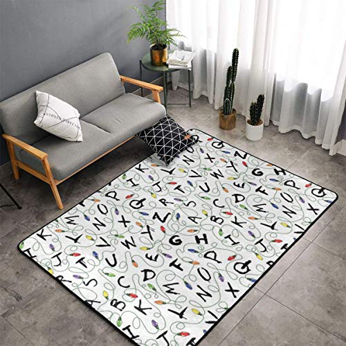 Product Cover Memory Foam Kitchen Rug for Hotel Playroom Dorm Room, Non-Slip Backing Floor Pad Rugs Comfort Throw Rugs Carpet, Anti Fatigue, Stranger Letter Things White Nursery Rugs