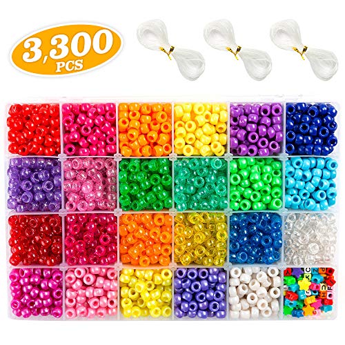 Product Cover Pony Beads, 3,300 pcs 9mm Pony Beads Set in 23 Colors with Letter Beads, Star Beads and Elastic String for Bracelet Jewelry Making by INSCRAFT