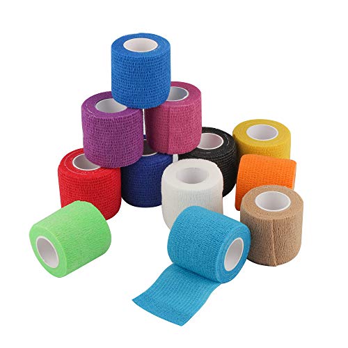 Product Cover Self Adherent Cohesive Wrap Bandages 2 Inches X 5 Yards, 12 Count, First Aid Tape, Elastic Self Adhesive Tape, Athletic, Sports wrap Tape, Bandage Wrap for Sports, Wrist, Ankle (Rainbow Color)