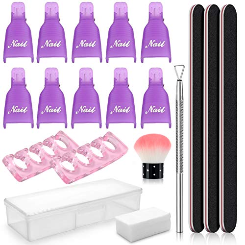 Product Cover Nail Polish Remover Kit, with Nail Polish Remover Clips Set and Pads, Nail File, Stainless Steel Cuticle Pusher, Finger Separators