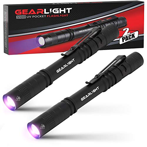 Product Cover GearLight UV Black Light Flashlight S100 [2 Pack] - Mini Blacklight Ultraviolet Pen Lights for Leak, and Hotel Inspection - Pet Urine, Bed Bug, Scorpion, Stain, and Dye Detector