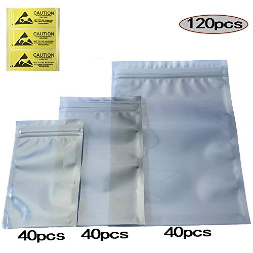 Product Cover Daarcin Antistatic Bags,Premium ESD Bags,120pcs Mixed Sizes Anti Static Resealable Bags for 3.5 Hard Drive, 2.5 Solid State Drive with Labels, ESD Shielding Bags for Varieties of Electronic Device