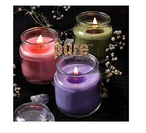 Product Cover Pure Source India 3 Oz Glass Jar Candles, Pack of 3 (Scented - Rose, Jasmine & Lavender) Burn Time 18 to 20 Hrs