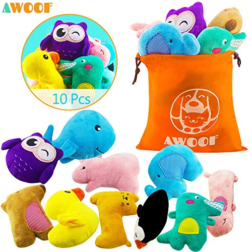 Product Cover AWOOF Puppy Toys, 10 Pack Cute Puppy Plush Chew Squeaky Dog Toys for Boredom, Puppy Teething Toys for Medium to Small Dogs
