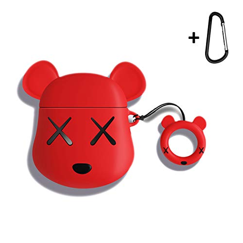 Product Cover MOLOVA Case for Airpods Case,AirPods 2 Case,Airpods Accessories,Airpods Skin, Cute Cartoon Bear Shock Proof Cover Compatiable with Apple AirPods Wireless Charging Case with Ring Rope Keychain (Red)