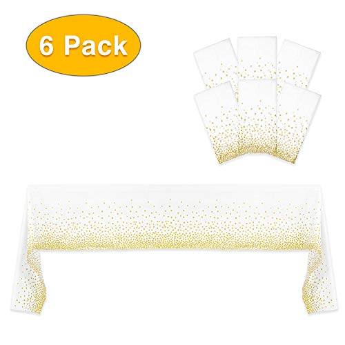 Product Cover Resonating Designs Gold Dot Confetti Tablecloth - Pack of 6 Plastic Rectangle Kitchen and Picnic Table Covers - Disposable Gold Party Decorations for Birthday, Graduation, Wedding - 54 x 108 Inch