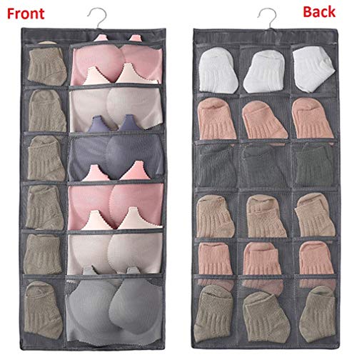 Product Cover ORPIO (LABEL) Multifunction Folding Dual-Sided Hanging Closet Organizer for Underwear, Stocking, Toiletries Accessories, Bra, Sock, Hanging Storage 26 Mesh Pockets & Rotating Metal Hanger