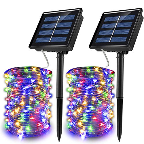 Product Cover JosMega Upgraded Larger Solar Powered String Lights 2 Pack 33 ft 100 LED 8 Modes Waterproof IP65 Twinkle Lighting Indoor Outdoor Fairy Firefly Lights Auto ON / OFF (2 Pack 33 ft 100 LED, Multicolor)
