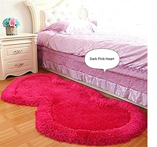 Product Cover Ruhal Fabb Super Soft Silky Non-Slip Heart Shape Carpet Runner, Mats for | Bedroom | Living Room | Floor | Home Decoration (Dark Pink)