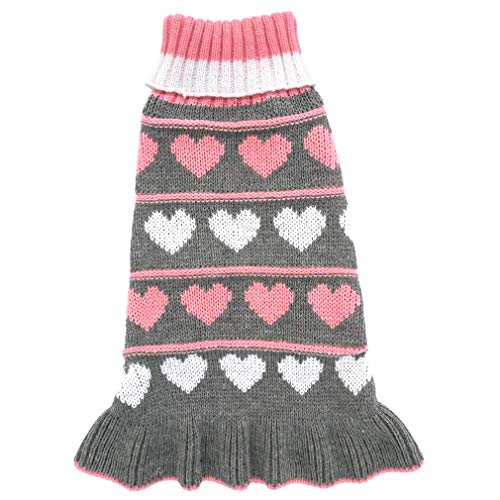 Product Cover Jecikelon Pet Dog Long Sweaters Dress Knitwear Turtleneck Pullover Warm Winter Puppy Sweater Long Dresses (Grey Heart, X-Small)