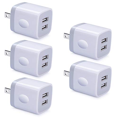 Product Cover USB Charging Plug, GiGreen 5-Pack 2.1A Dual Port Phone Power Block Travel Adapter Fast Wall Charger Box Compatible iPhone XS MAX/X/8/7/6S Plus, Samsung S10+/S9+/S8/S7/S6 Edge, LG G8/G7/G6/V30, Moto G6