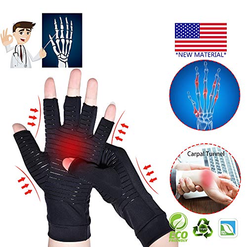 Product Cover Arthritis Gloves, New Material,Copper Compression for Arthritis Pain Relief Rheumatoid Osteoarthritis and Carpal Tunnel, Premium Compression & Fingerless Gloves for Typing and Daily Work