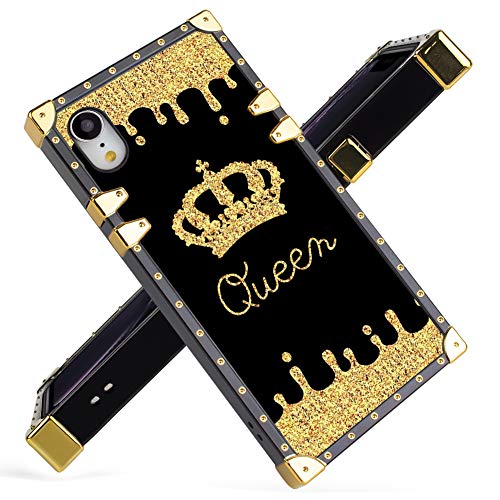 Product Cover iPhone Xr Case Luxury Queen Golden Crown Gold Glitter Square Soft TPU Wrapped Edges and Hard PC Back Stylish Classic Retro Case 6.1 inch