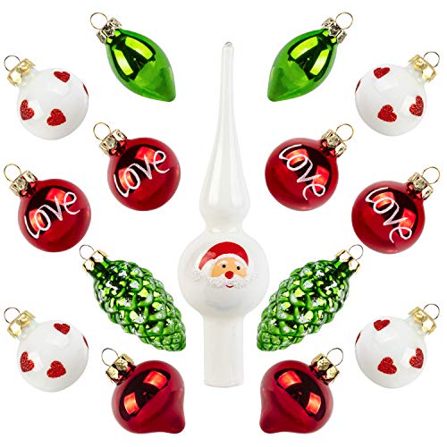 Product Cover KINGYEE Christmas Glass Miniature Ornaments and Tree Topper Set of 15 Mini Tree Decorations Set for Tabletop Desktop Tree Wedding Centerpiece