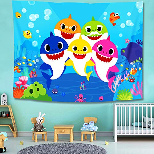 Product Cover Baby Shower Little Shark Party Supplies Decorations - Wall Tapestry - Photography Backdrop Table Cloth Bed Cover Coverlet Beach Mat Picnic Blanket - Home Bedroom Living Room Dorm Wall Hanging Décor