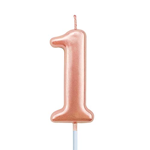 Product Cover XNOVA 1st Birthday Candle First Year Pink Happy Birthday Number One Candles for Cake Topper Decoration for Party Kids Adults Numeral 1 10 100 11 21 16 14 12 18 13 11 91