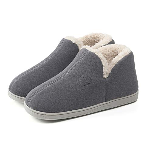 Product Cover FanShou Womens Cozy Memory Foam Slippers Warm Plush Lining Micro Suede Comfy House Shoes with Anti-Slip Indoor Outdoor Rubber Sole (9-9.5, Grey)