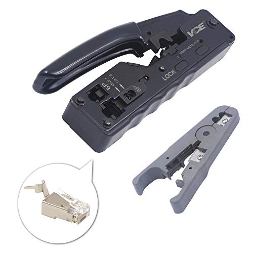 Product Cover VCE Combo RJ45 RJ11 Network Ethernet Cable Crimping Tool Compact Modular Crimper and Wire Stripper Cutter for Cat5/Cat6/Cat6A/Cat7 Cable Plug