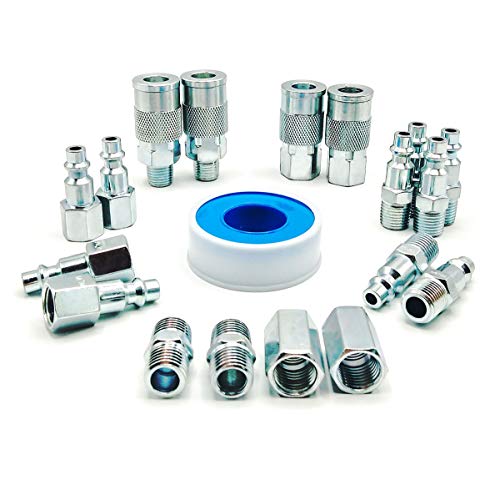 Product Cover YOTOO Heavy Duty Steel Air Hose Fittings Kit, 19-Piece Air Compressor Accessories Fittings with 1/4 inch Industrial Air Quick Couplers, Plugs and Pipe Fittings