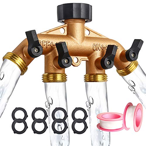 Product Cover OneBom Hose Splitter 3/4 Inch, Solid Brass Pipe Connector,Garden Hose Distributor Heavy Duty (4 Way)