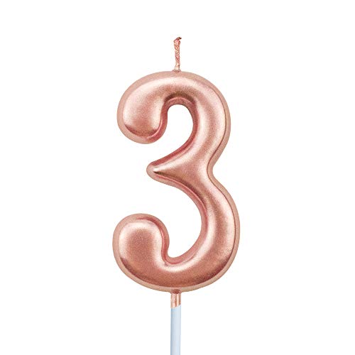 Product Cover XNOVA 3rd Birthday Candle Three Years Pink Happy Birthday Number 3 Candles for Cake Topper Decoration for Party Kids Adults Numeral 30 23 37 33 13