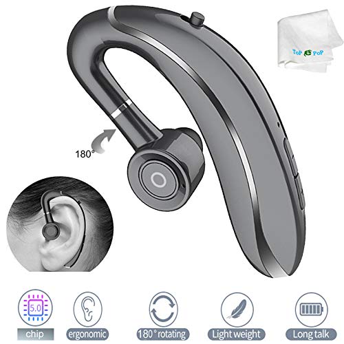 Product Cover Wireless Bluetooth Headset Earpiece 5.0 Handsfree Earphone 20 Hours Playtime Noise Cancelling Earbud with Mic Compatible Left or Right Ear Cell Phones Android iPhone Car Trucker Driver Office (Grey)