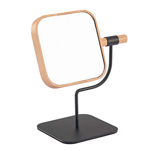 Product Cover YEAKE Makeup Desk Mirror Wooden &Metal Bracket Cosmetic Vanity Mirror,360°Rotation 3X Magnification Countertop Mirror for Makeup 04 Square