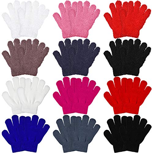 Product Cover 12 Pairs Kids Gloves Stretch Full Finger Mittens Winter Warm Knitted Unisex Kid Gloves for Boys and Girls Supplies