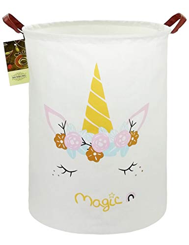 Product Cover HUNRUNG Large Canvas Fabric Lightweight Storage Basket/Toy Organizer/Dirty Clothes Collapsible Waterproof for College Dorms, Kids Bedroom,Bathroom,Laundry Hamper (Magic Unicorn)