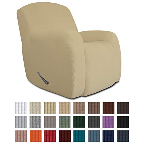 Product Cover Easy-Going Recliner Stretch Sofa Slipcover Sofa Cover 1 Piece Furniture Protector Couch Soft with Elastic Bottom Kids,Polyester Spandex Jacquard Fabric Small Checks(Oversize Recliner,Beige)