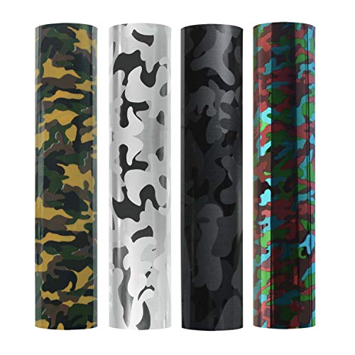 Product Cover 4 Assorted Colors Heat Transfer Camouflage Pattern Vinyl Pack/Camo Iron on Vinyl Sheets 12x10