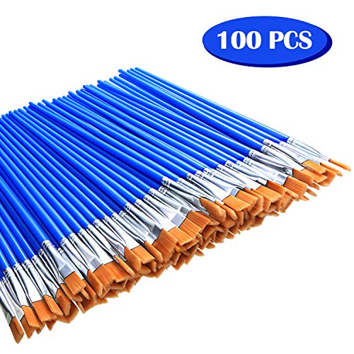Product Cover 100 Pieces Small Flat Paint Brushes Art Paintbrushes Flat Top Paintbrush for School Office Home Supplies
