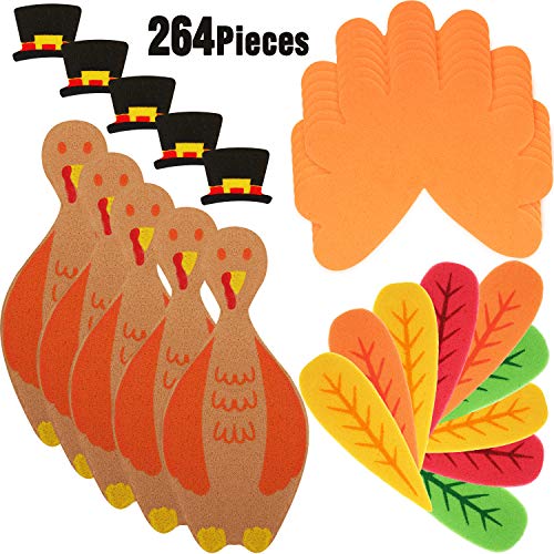 Product Cover 264 Pieces Thanksgiving Turkey Craft Kit DIY Foam Turkey Thanksgiving Party Game School Activities for Kids and Adults, Make Up To 24 Turkeys