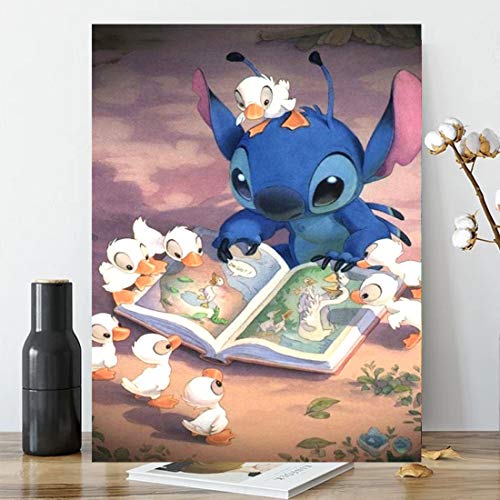 Product Cover Karyees 20x14Inch Disney Stitch and Duck DIY 5D Diamond Painting by Numbers Kits Lilo and Stitch DIY 5D Diamond Canvas Painting by Number Full Drill Diamond Embroidery Paintings Disney Lilo Stitch
