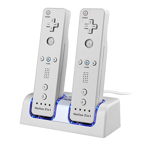 Product Cover Wii Charging Station, Dual Charger Dock with Two Rechargeable 2800mAH Batteries for Wii Remote Controller(White)